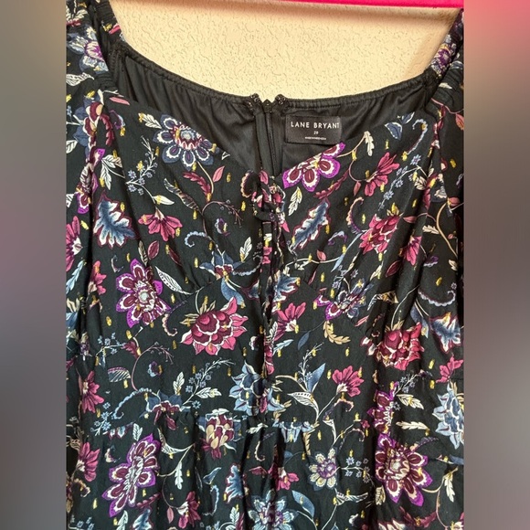 Lane Bryant Black Metallic Floral Bubble Sleeve Tie Neck Tiered Midi Dress 20 - Picture 9 of 12